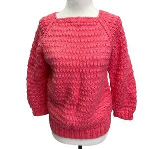 Handmade Hand Knit Acrylic Square Neck 3 4 Sleeve Sweater Size S